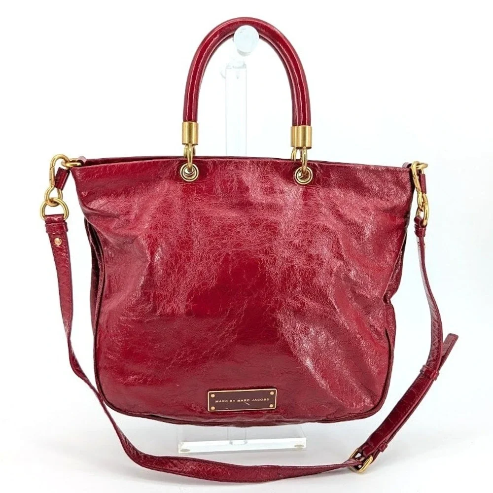 Marc‎ by Marc Jacobs Red Patent Leather Tote Crossbody Bag Gold Hardware